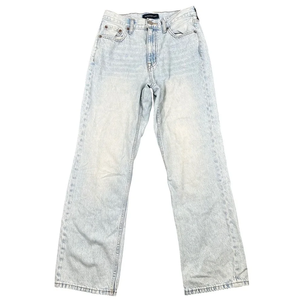 Aeropostale High Rise Baggy Jeans Size 2 Short‎ Light Wash Blue Denim Wide Leg